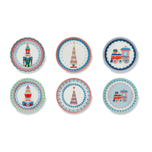 Set de 6 assiettes apéritif Excelsa - Xmas Sweet Pastels, Porcelaine Multicolore
