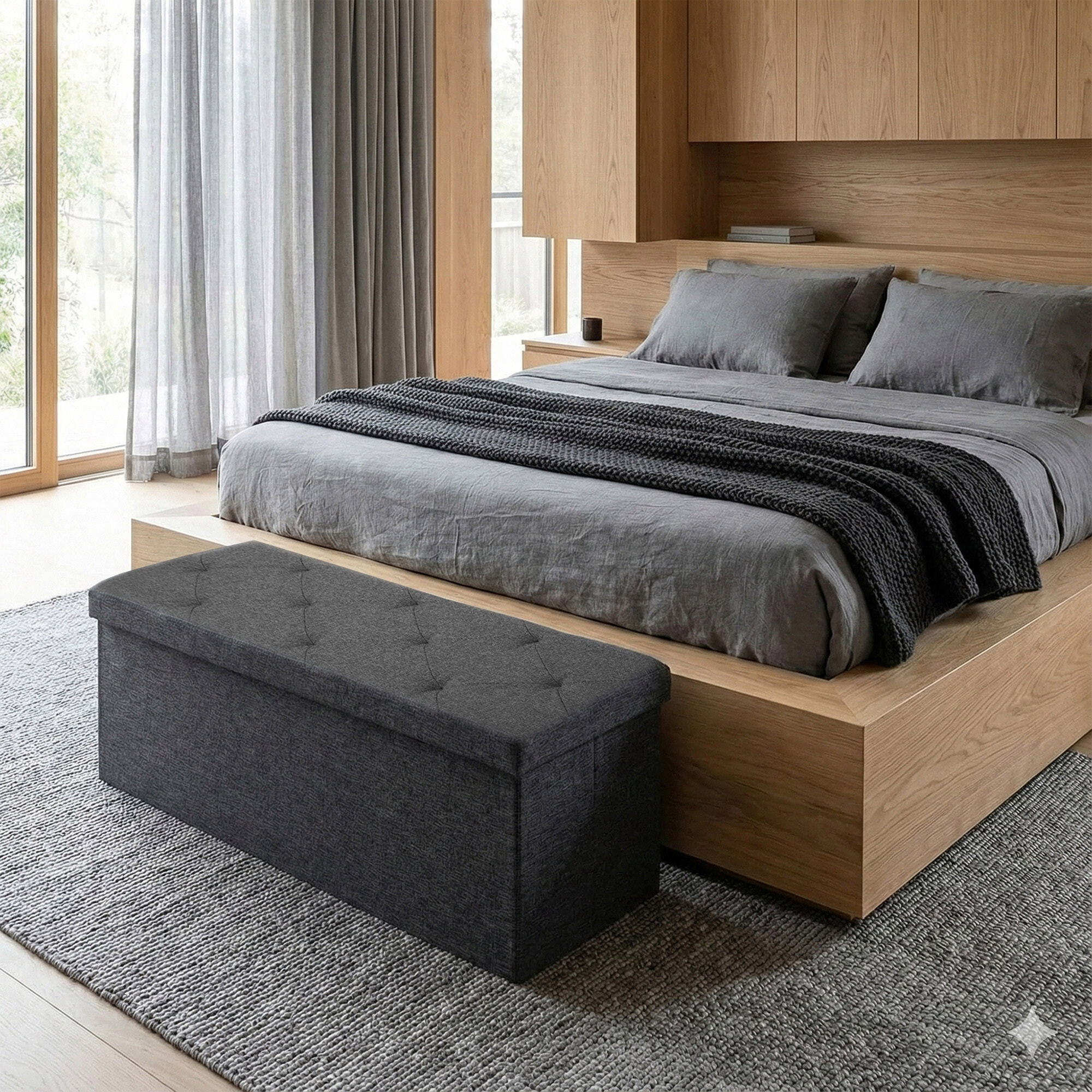 Nemora 110 - Cassapanca Ottomana 109x38x38 cm Pouf Contenitore Poggiapiedi in Tessuto Grigio