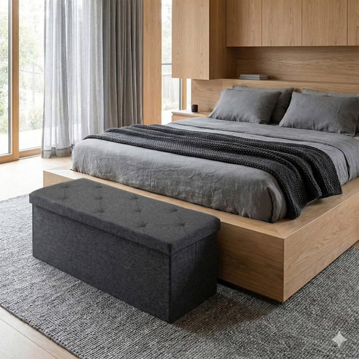 Nemora 110 - Cassapanca Ottomana 109x38x38 cm Pouf Contenitore Poggiapiedi in Tessuto Grigio