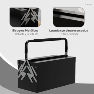 Caja de Herramientas Metálica, Maletín de Herramientas de Acero Plegable con 5 Bandejas y Asa, para Taller, Garaje, 45x20x34,5 cm, Negro