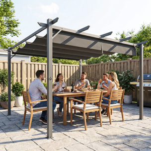 Pérgola de Jardín 3x3 m con Techo Retráctil, Cenador de Jardín con Protección UPF30+, Orificios de Drenaje, Estructura de Aluminio, Pabellón para Patio, Terraza, Exterior, Gris Oscuro