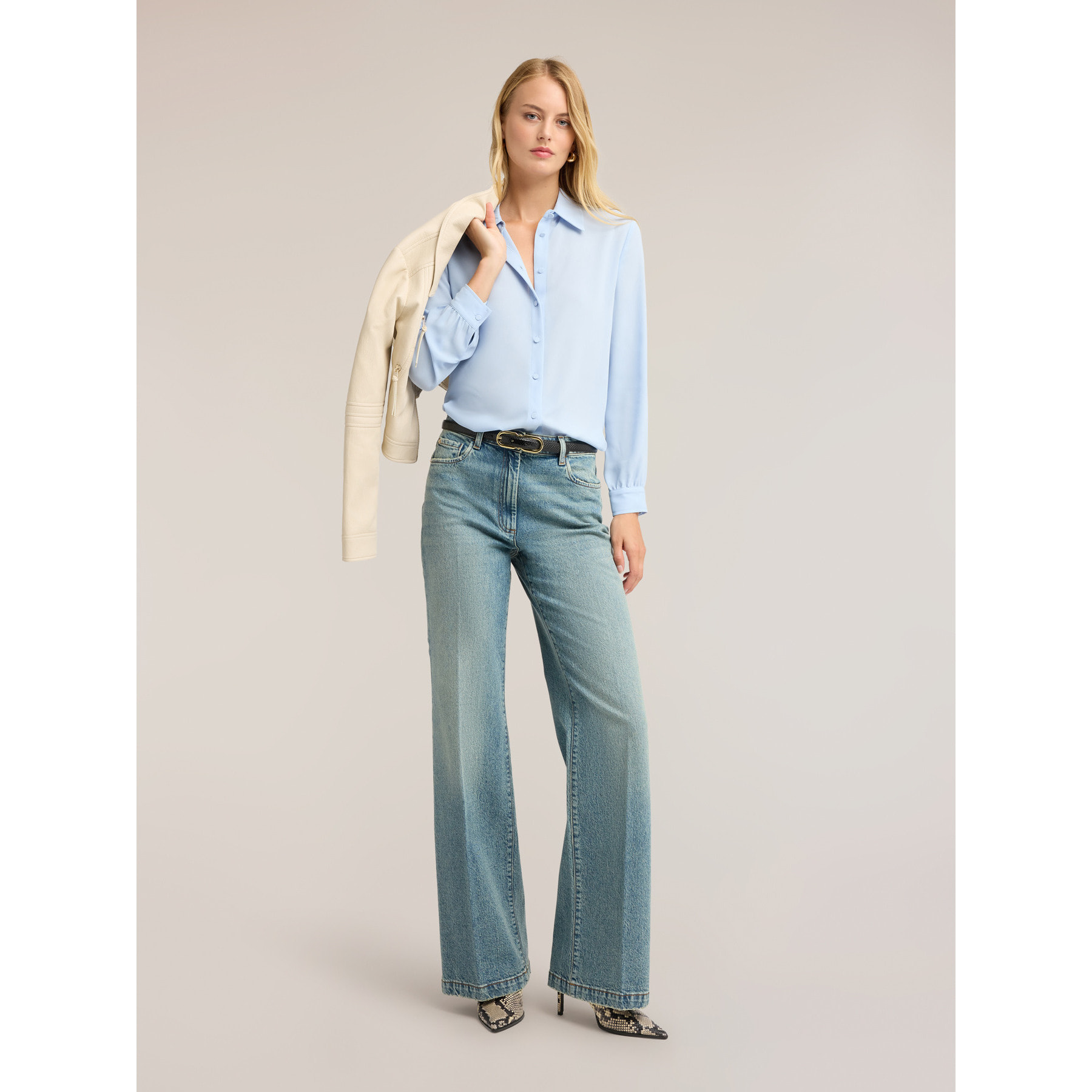 Motivi - Camisa en crepé de China con cuello clásico - Light - blue