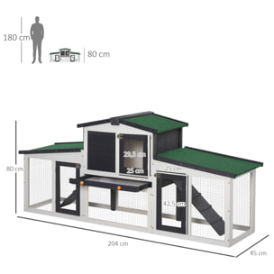 Conejera de Madera Jaula para Conejos con Techo Abatible Escalera y Bandeja Extraíble Conejera para Exterior 197x49x86 cm Gris