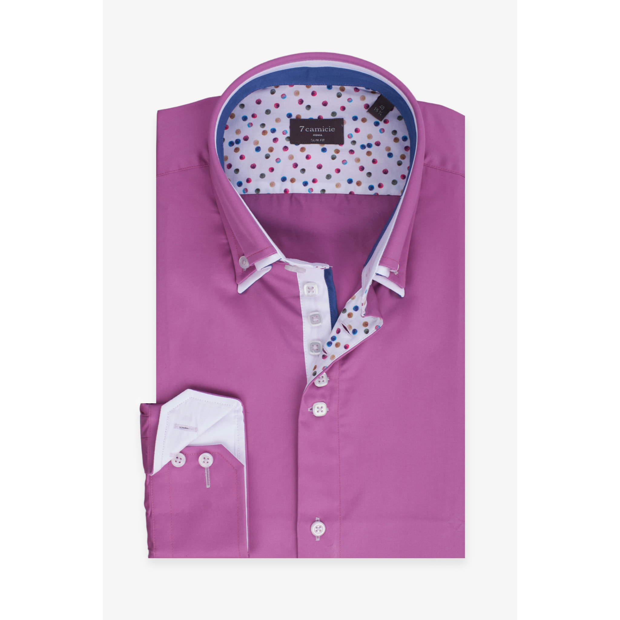Camicia Uomo 2 Bottoni Button Down 7bottoni Doppio Coll Satin Unito Orchidea