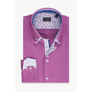 Camicia Uomo 2 Bottoni Button Down 7bottoni Doppio Coll Satin Unito Orchidea
