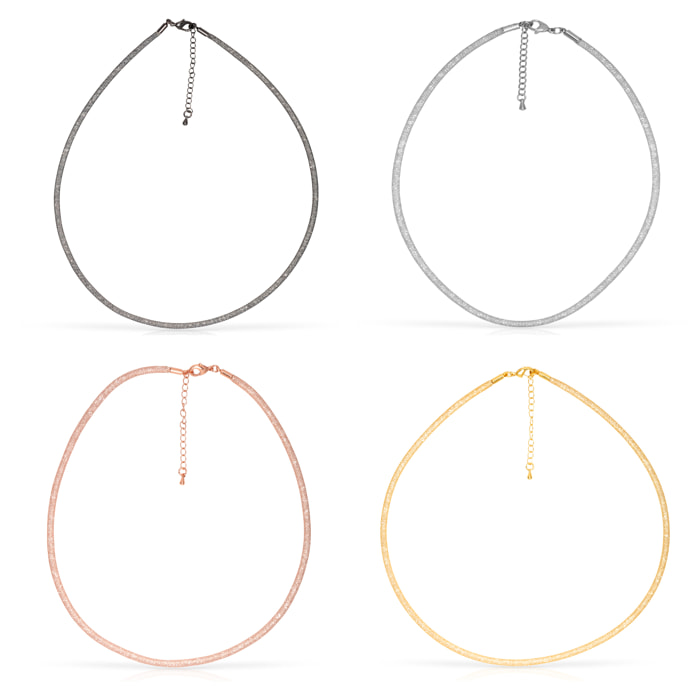 Pack de 4 collares de malla de cobre con relleno de cristal brillante y cierre de mosquetón de cobre.