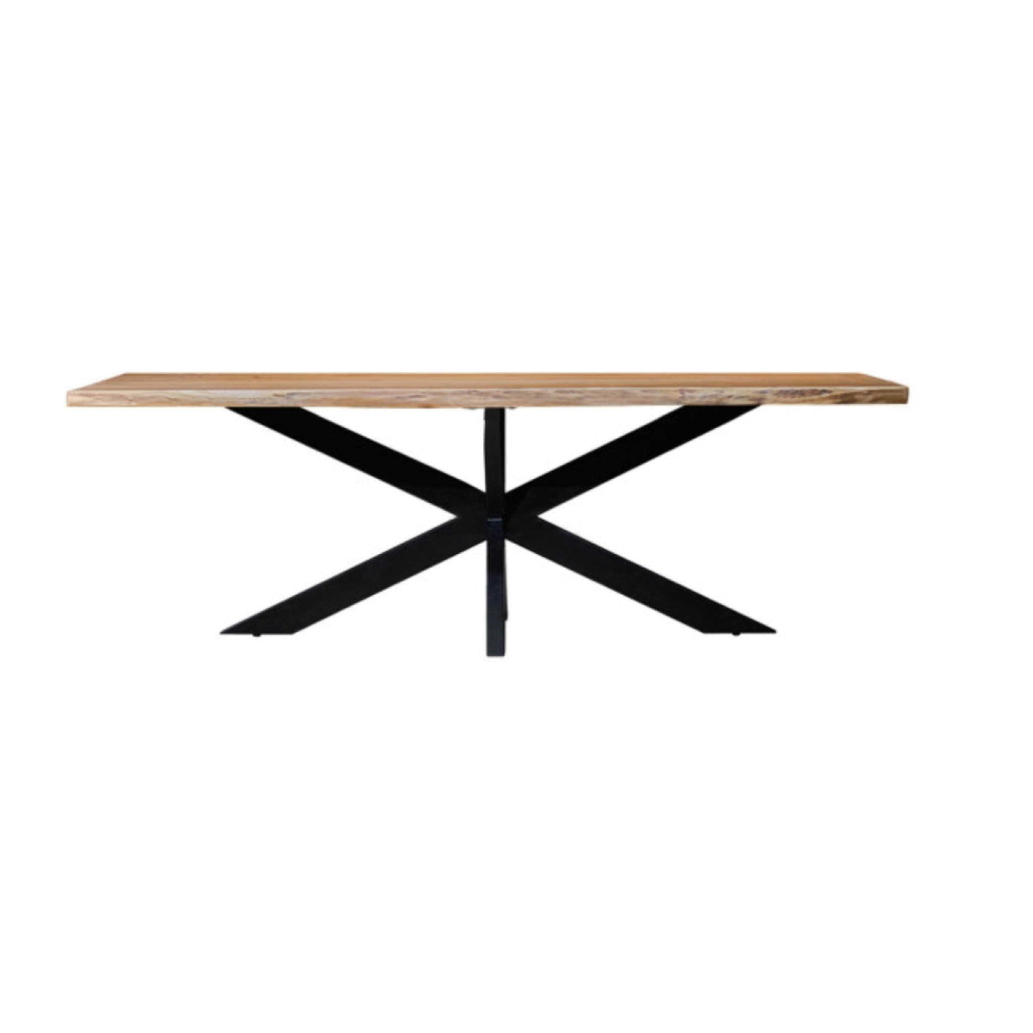 Table de repas en bois d'acacia massif et pied central métal - 220 x 100 cm - WOOD