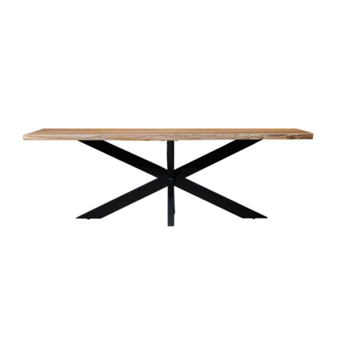 Table de repas en bois d'acacia massif et pied central métal - 220 x 100 cm - WOOD