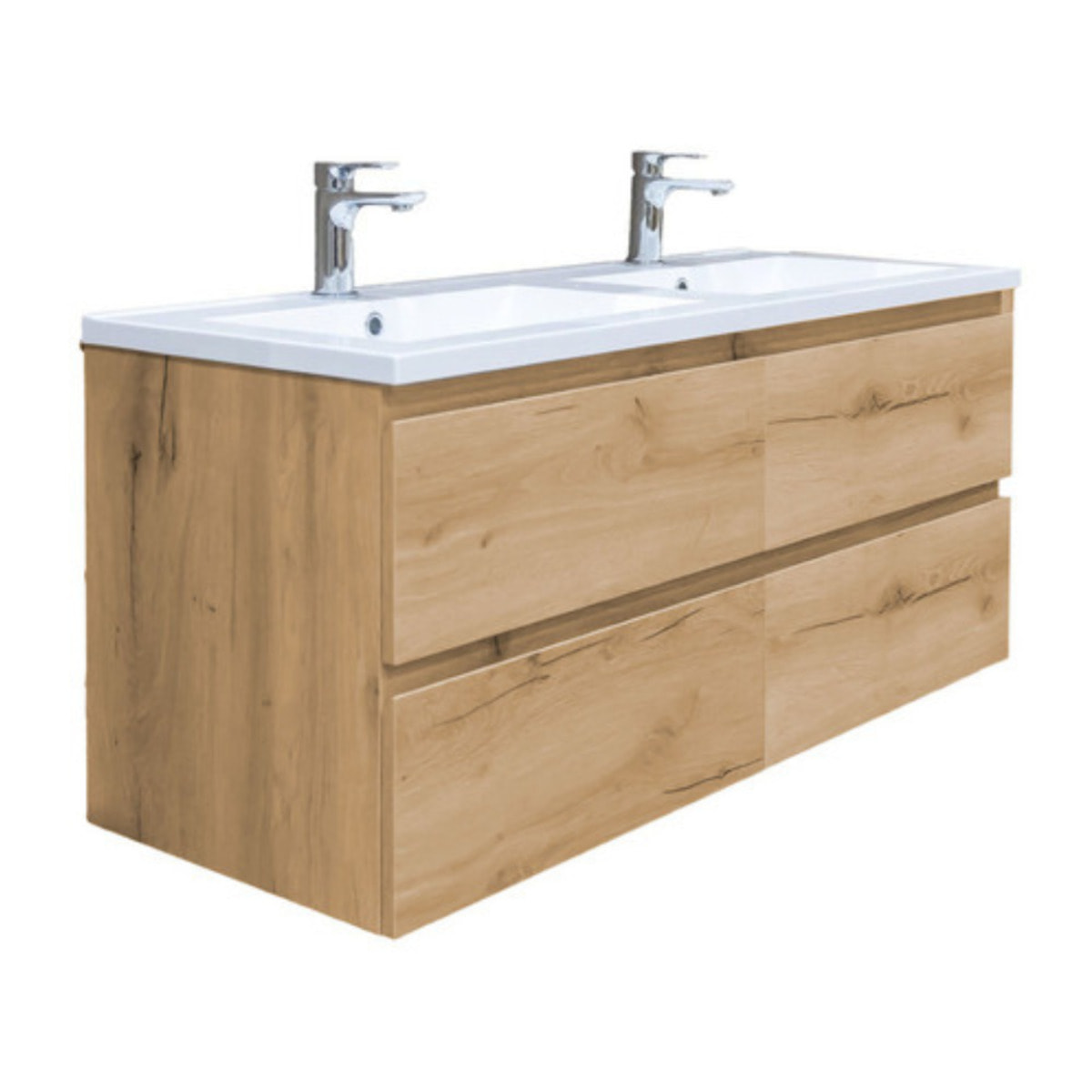 B-Way 120x46x27 cm double vasque semi-encastrée en marbre coulé pour meuble de salle de bain BWAY2120OAK, blanc (CU12046)