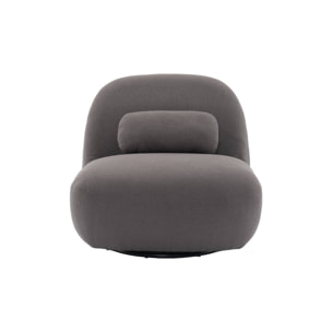 Fauteuil pivotant 360° en bouclette texturée gris souris. piètement en métal noir mat - SPINO