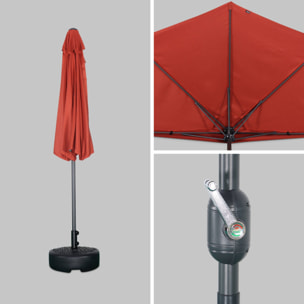 Parasol de balcon Ø250cm  – CALVI – Demi-parasol droit. mât central en aluminium avec manivelle d’ouverture. toile terracotta