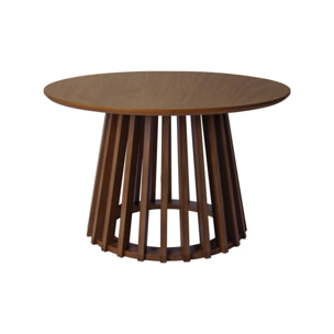 Set de 2 tables basses rondes plateau effet bois noyer et pieds en bois de sapin. Ø40cm et Ø60cm