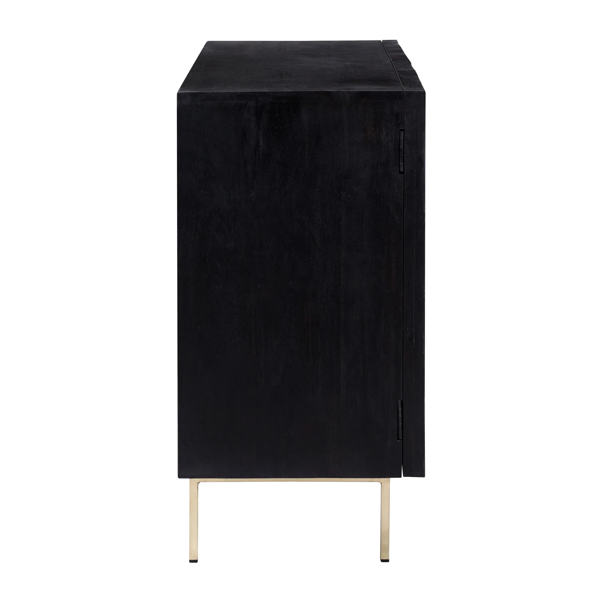 Commode 2 portes en bois gravé noir et métal doré - Chimane