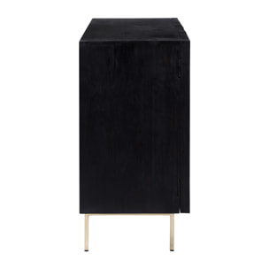 Commode 2 portes en bois gravé noir et métal doré - Chimane