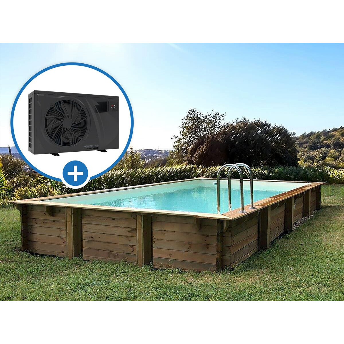 Piscine bois en kit rectangle " Tampa 145 " - 7.20 x 4.20 x 1.44 +  Pompe à chaleur 6 kw/h inverter "PowerLine by Hayward" - Noir