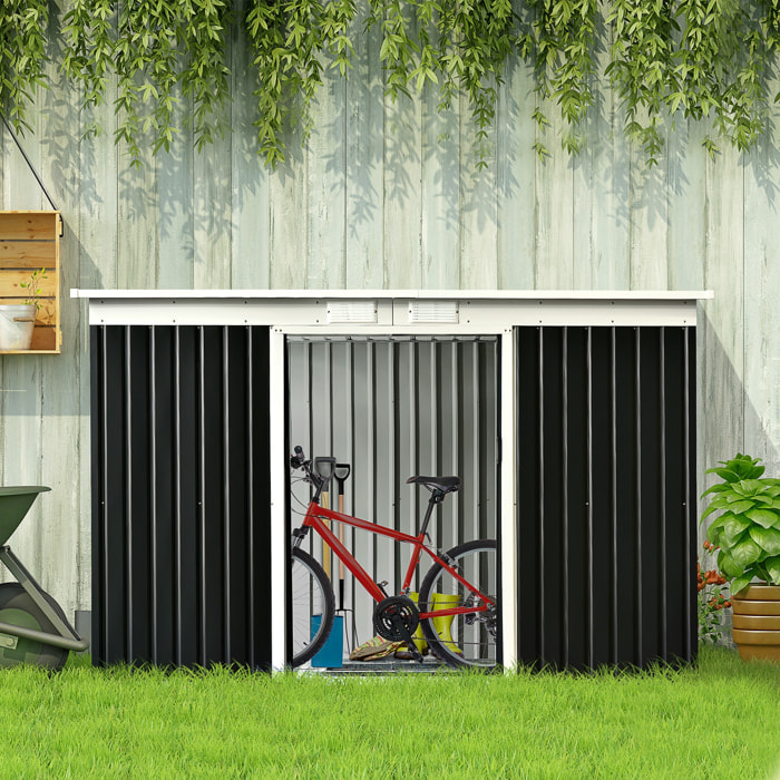 Cobertizo de Jardín 280x130x172 cm Base de 3,1 m² Caseta de Exterior Metálica para Almacenamiento de Herramientas con 2 Puertas Correderas y 2 Orificios de Ventilación Gris Oscuro