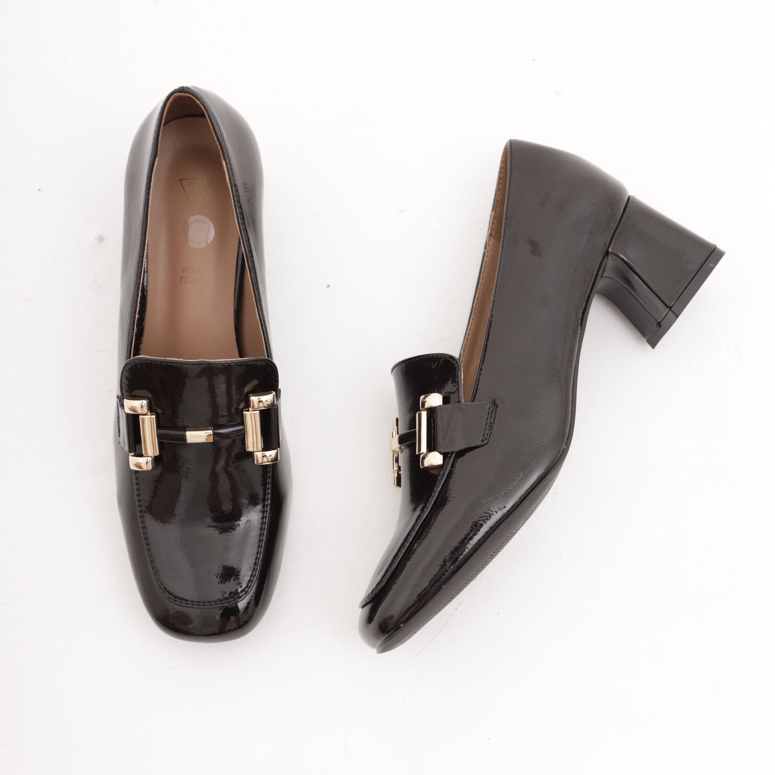 MOCASSINO TACCO MORSETTO GOLD CHOCOLA' NERO