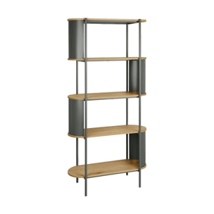 Etagère bibliothèque métal courbé et décor bois 5 niveaux MOLTO