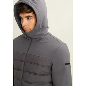 Giacca imbottita con cappuccio e inserti lisci