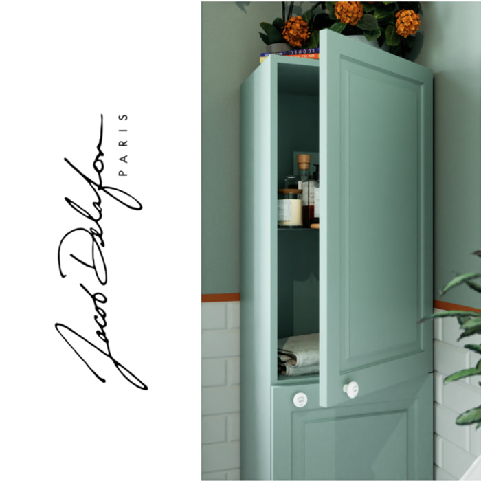 Pack meuble vasque 3 trous Cléo 1889 vert velours + colonne droite + mélangeur poignés or