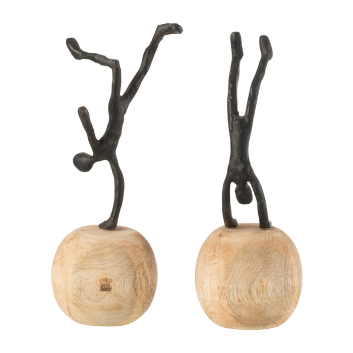 J-Line figurine Debout sur pied - bois/aluminium - noir - 2 pcs