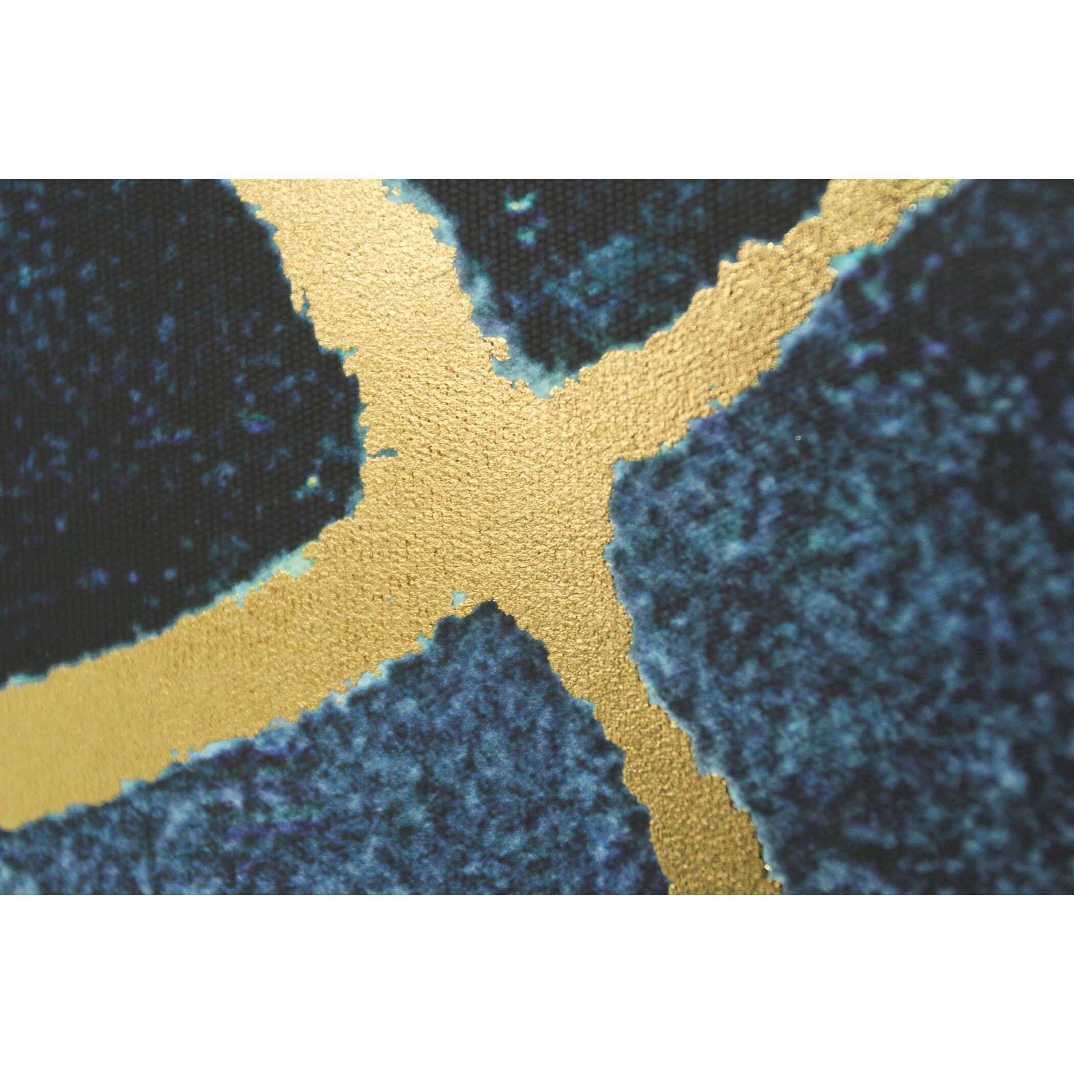 Cuadro Bérgamo poliéster azul-dorado 92x62x4 cm