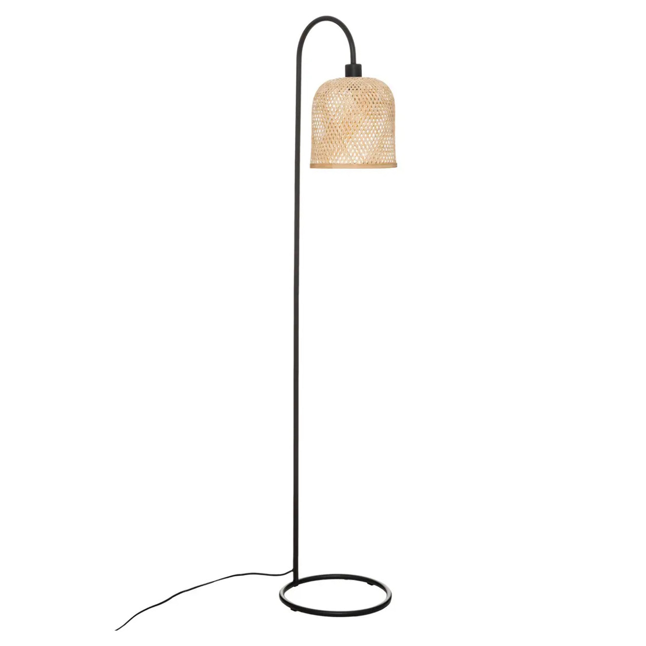 Lampadaire "Ali" - métal et bambou - noir - H159 cm