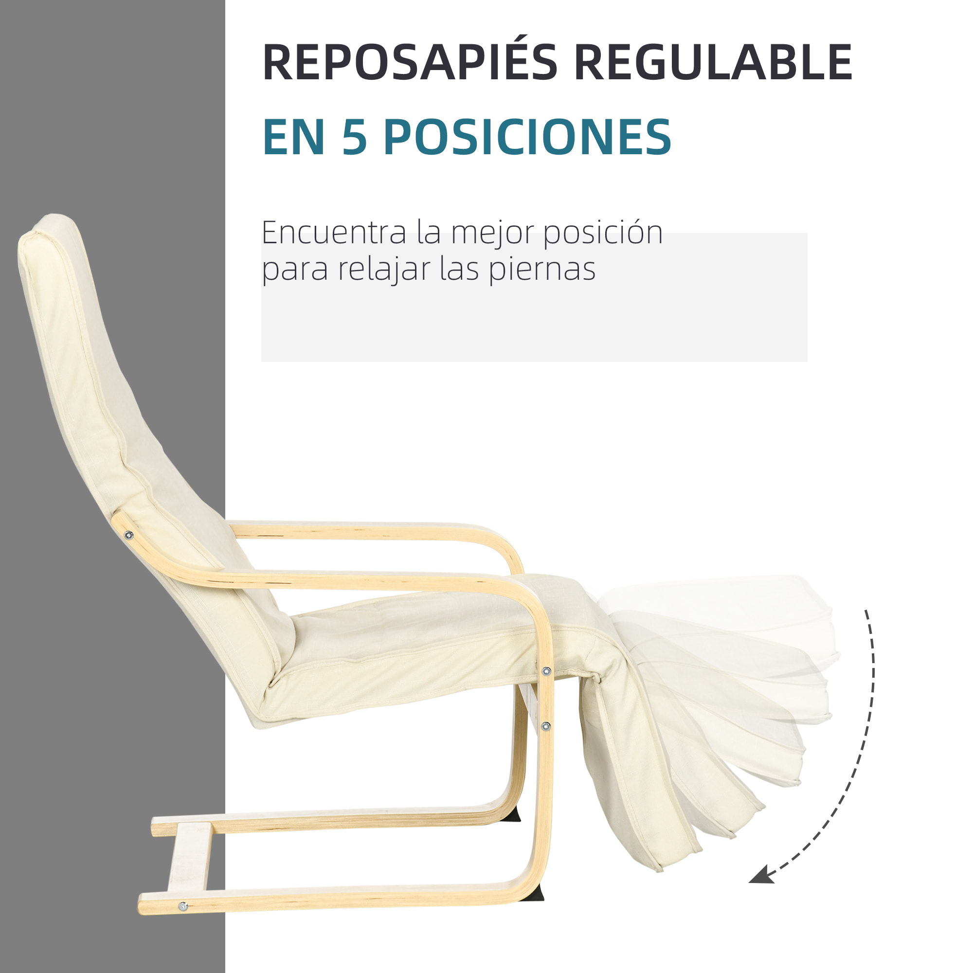 Sillón de Salón con Reposapiés Ajustable Silla Relax Butaca Tapizado en Tela con Marco de Madera Carga 120 kg para Oficina Estudio Dormitorio 66,5x94x100 cm Crema