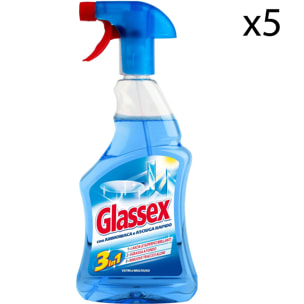 5x Glassex Detergente Spray Vetri e Multiuso con Ammoniaca e Asciuga Rapido - Flacone da 500ml
