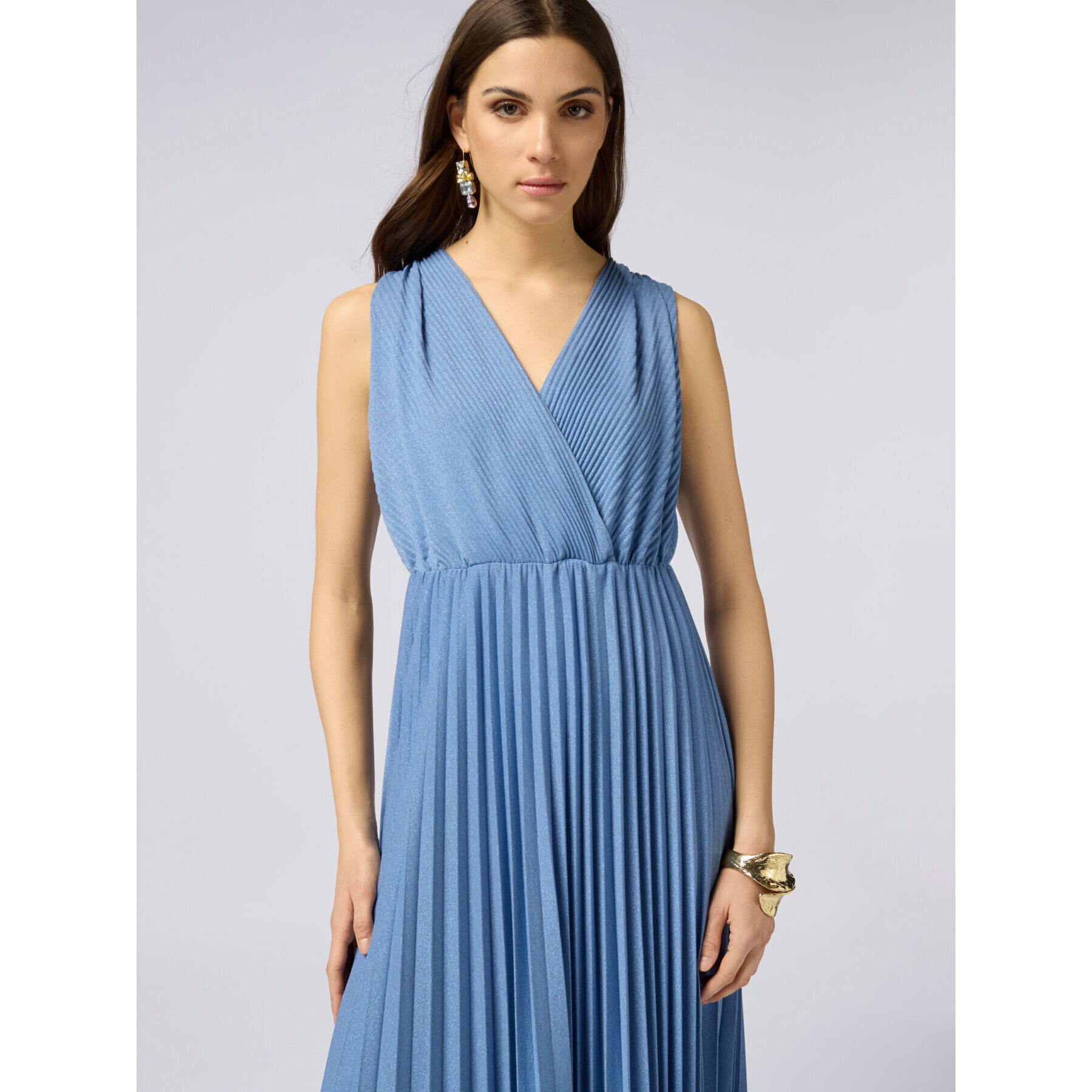 Oltre - Vestito lungo lurex plissé - Azzurro