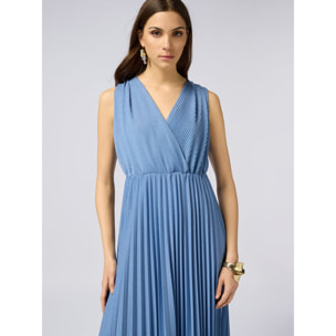 Oltre - Vestito lungo lurex plissé - Azzurro