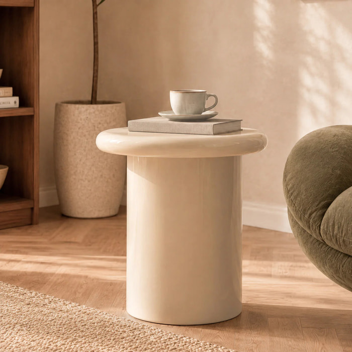 Table d'appoint laquée blanche en MDF, D50 cm - Apoline