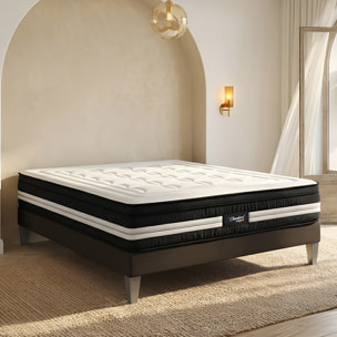 Ensemble Matelas Hybride Chambord & Sommier KIT15, 32 cm, Micro-Ressorts et Mémoire de Forme, Technologie Tri-Lattes, Soutien Ferme