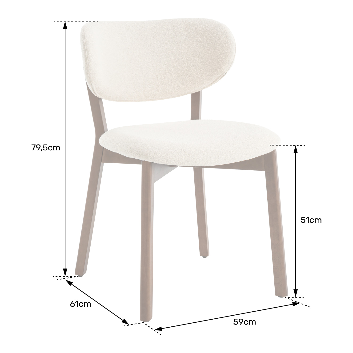 Lot de 2 chaises en bois foncé et tissu boucle beige AURA