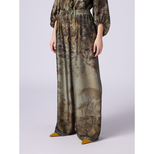 Oltre - Pantaloni palazzo in raso fantasia - Verde