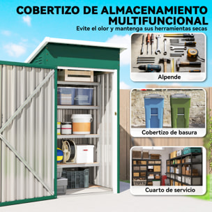 Caseta de Jardín Exterior 0,74 m², 107,5x91x185 cm, Cobertizo de Jardín Exterior Metálico con Techo Inclinado, Puerta con Cerradura y Ventilaciones para Almacenamiento de Herramientas, Verde