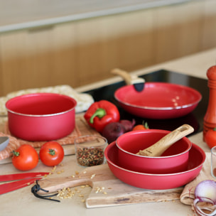 Batterie de cuisine 5 pièces en aluminium recyclé magenta