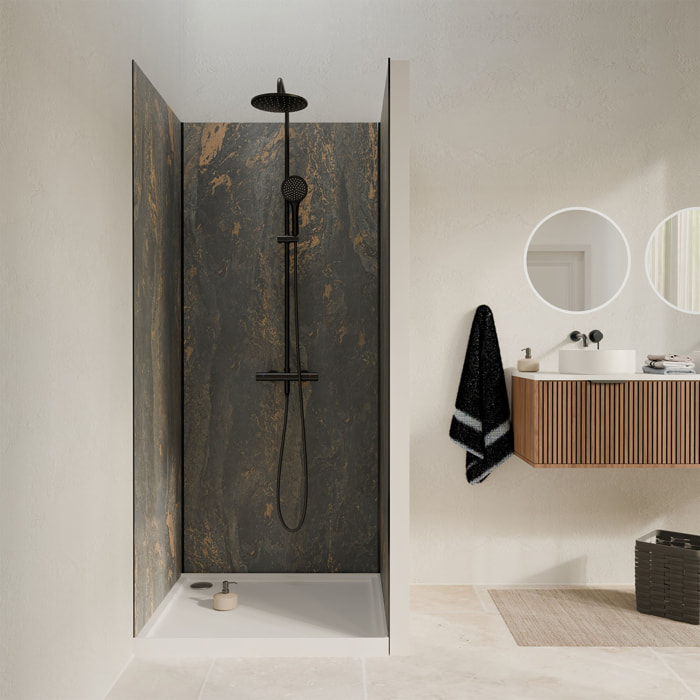 Pack 3 Panneaux Muraux Pierre Venus 90x210cm et Profilés Noirs - STONE'IT