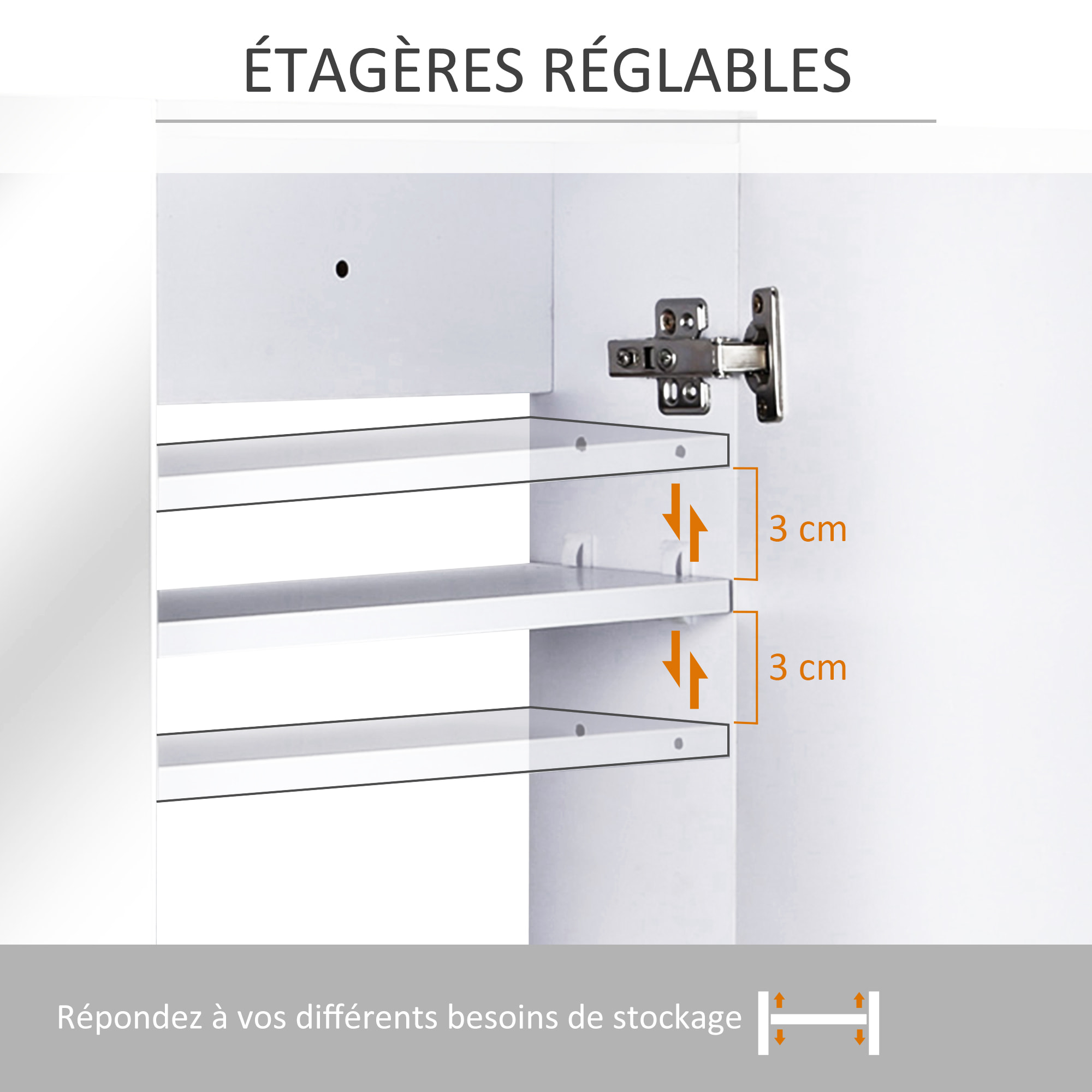 Armoire miroir de salle de bain 2 portes étagères dim. 80 x 15 x 60 cm blanc