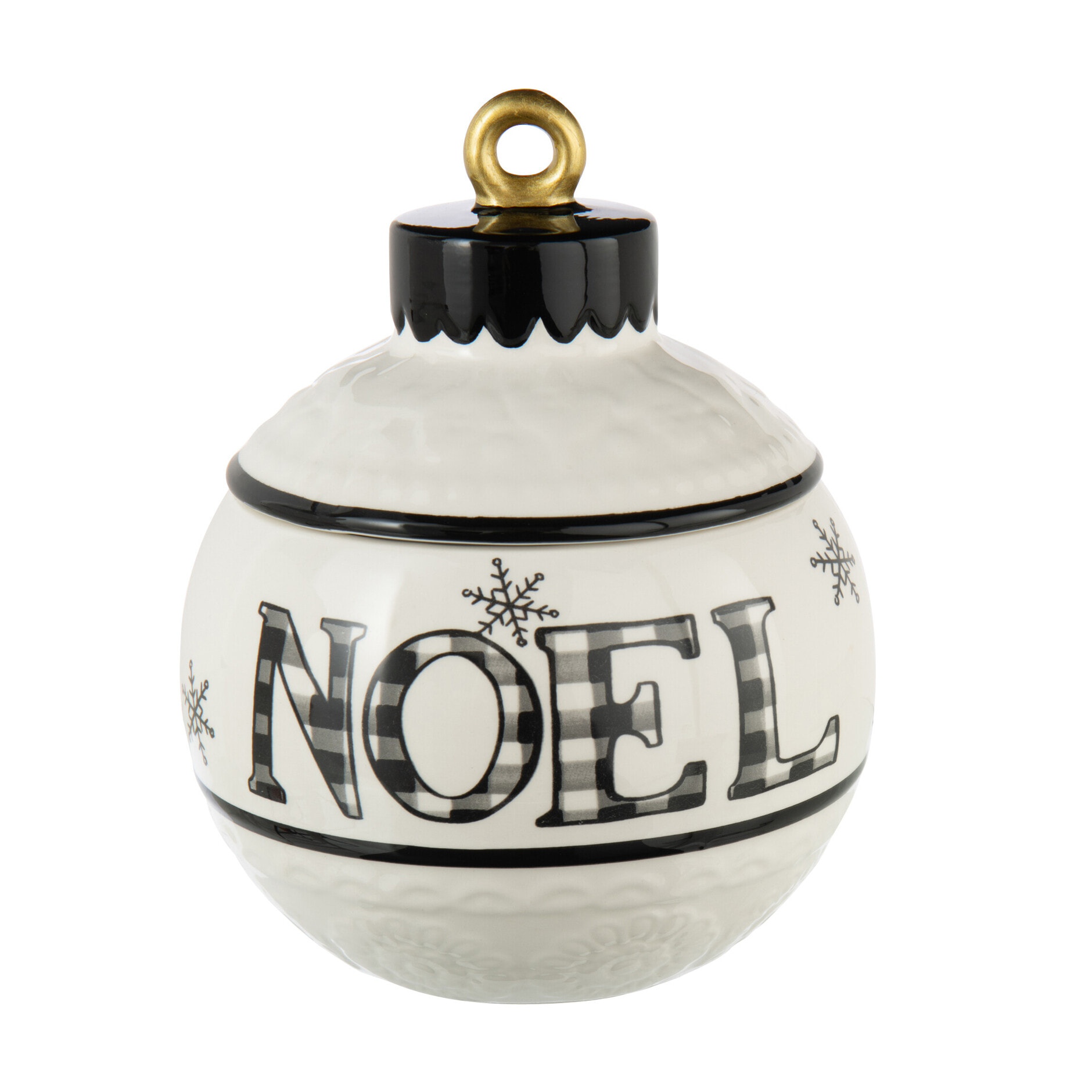 J-Line pot de conservation Noël Boule Ronde Dolomie - céramique - noir/blanc
