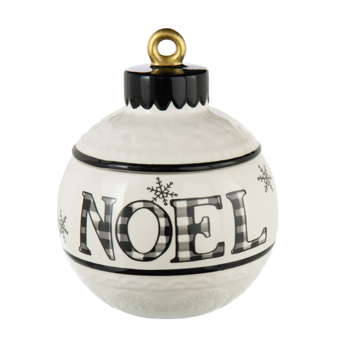 J-Line pot de conservation Noël Boule Ronde Dolomie - céramique - noir/blanc