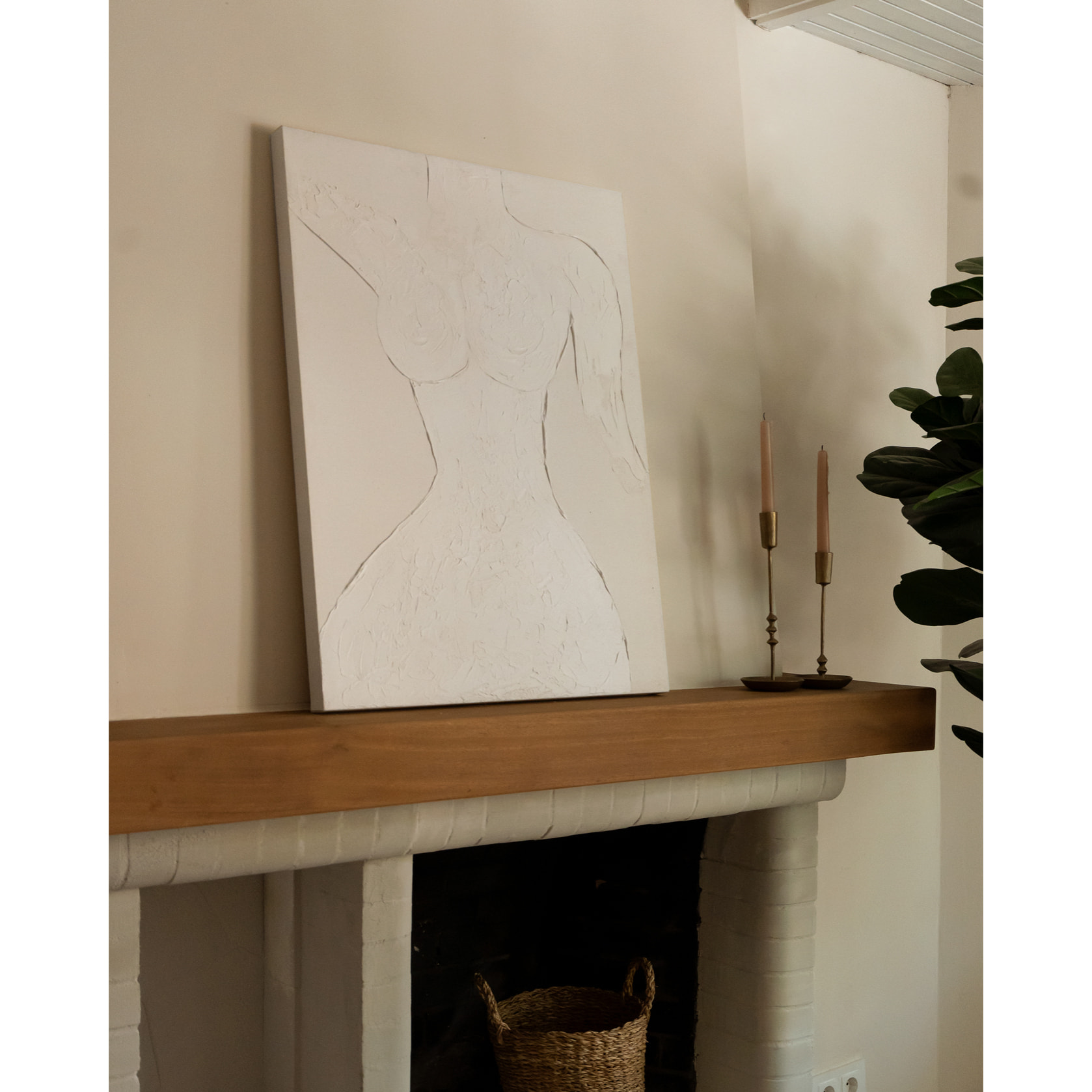 Tableau beige décoratif sur toile de coton avec cadre en bois peint à la main à la peinture à l'huile en différentes tailles