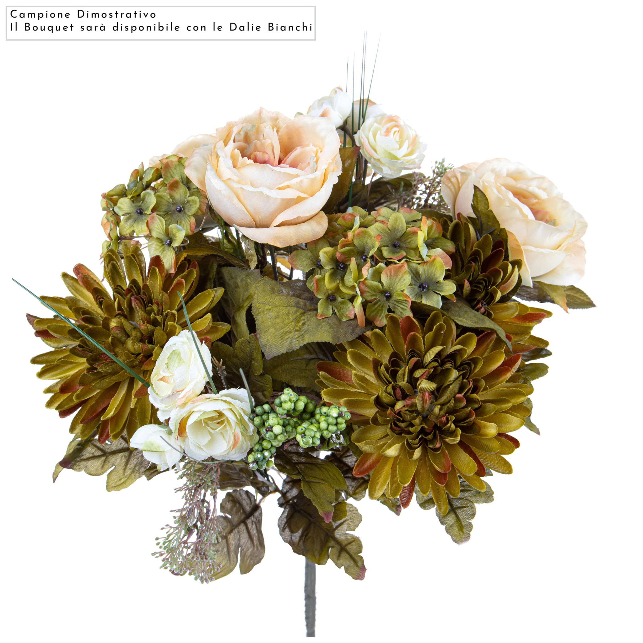 Bouquet Composta Da Rose E Dalie. Altezza 34 Cm - Pezzi 1 - 18X34X18cm - Colore: Marrone - Bianchi Dino - Fiori Artificiali