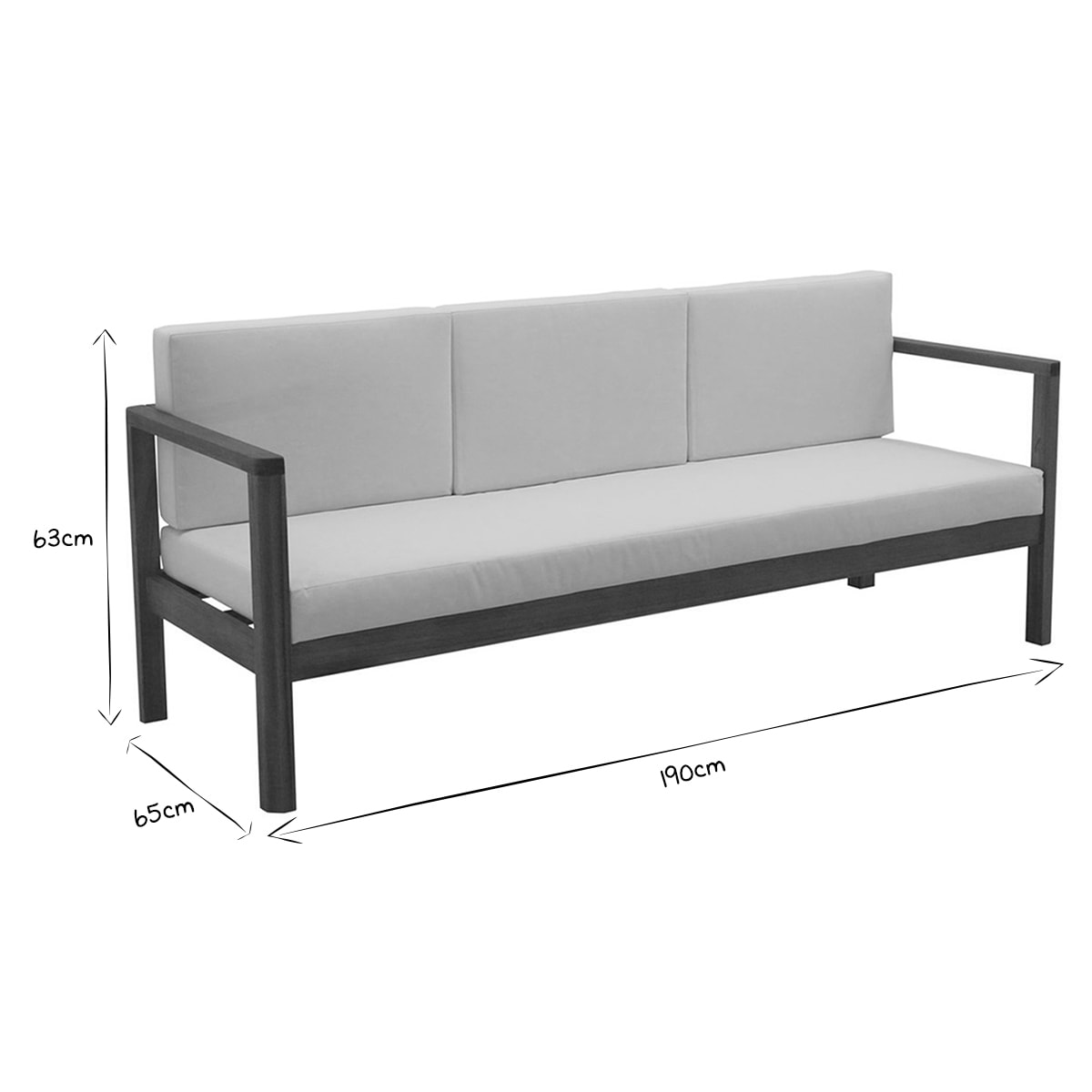 Canapé de jardin 3 places en bois massif et coussins déhoussables beige naturel L190 cm AKIS