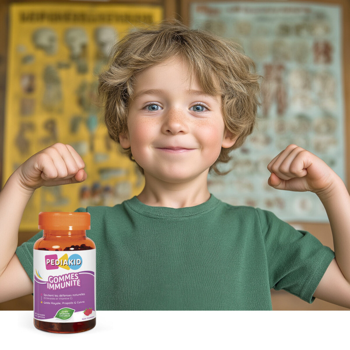 PEDIAKID - Gommes Immunité - Formule Naturelle au Délicieux Arôme de Framboise - Contribue au Fonctionnement Normal du Système Immunitaire - Soutient les Défenses de l'Organisme - 60 gommes