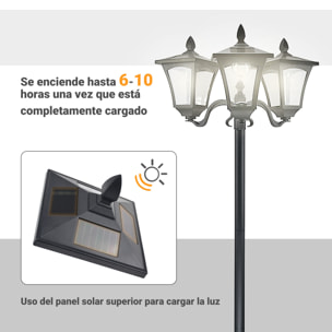 Farol Solar de Jardín con 3 Luces LED Impermeable IP44 Sensor de Noche Farola de Exterior para Camino Terraza Patio 51,5x47x182,5 cm Negro