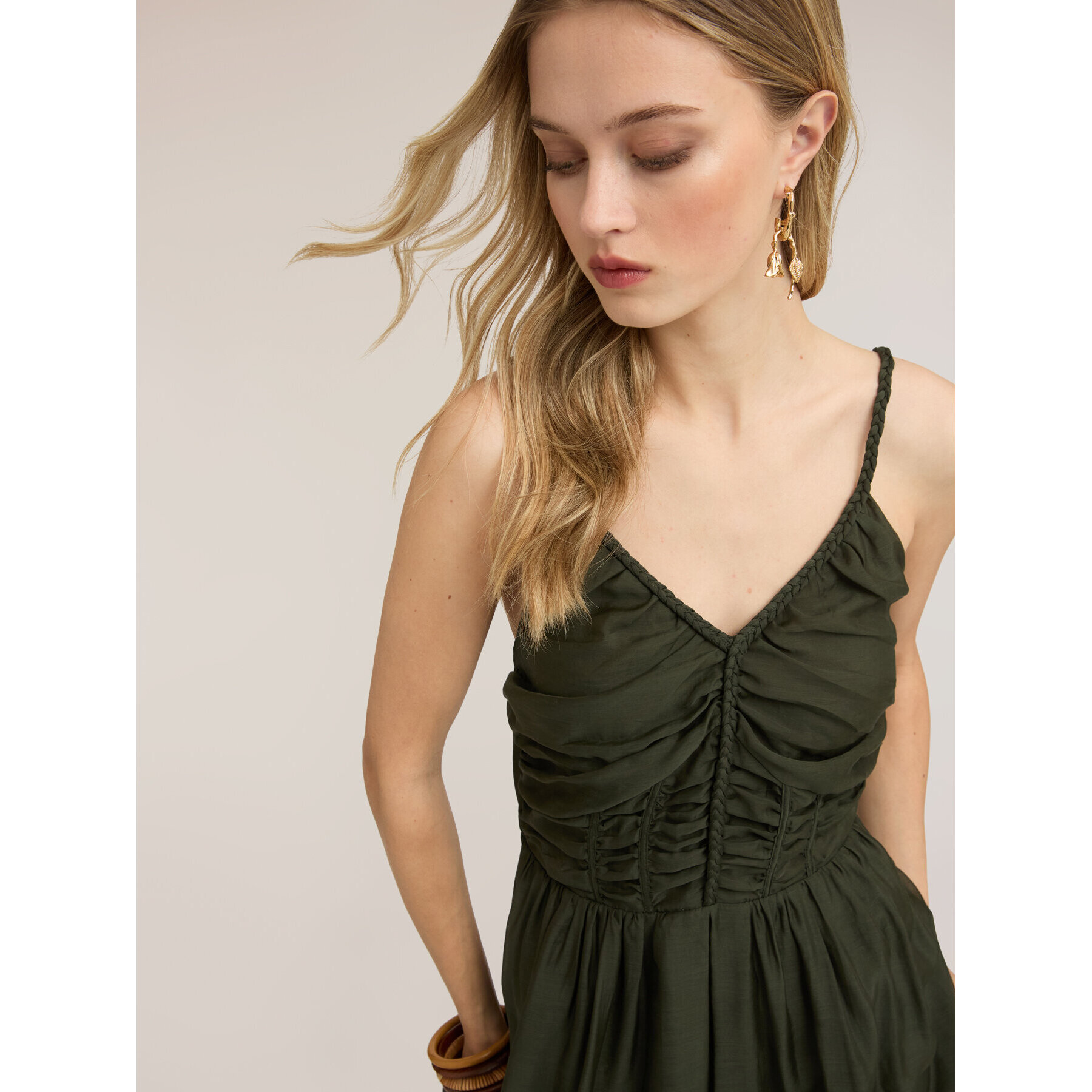 Motivi - Vestido largo en muselina mezcla lyocell - Verde militare