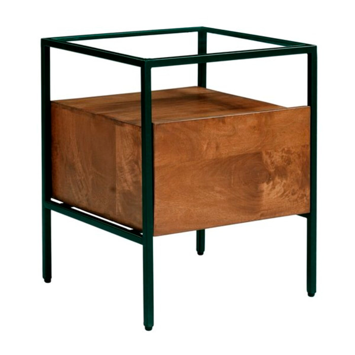 Table de chevet Tana -bois massif de mangue-couleur noyer 40 x 50 x 38 cm