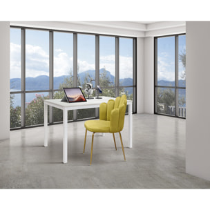 Set di 4 sedie LILLE in tessuto effetto velluto giallo ocra e gambe in metallo color oro