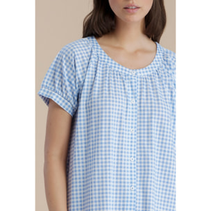 Camicia da notte donna in cotone con manica corta e abbottonatura centrale articolo stampa vichy Noidinotte